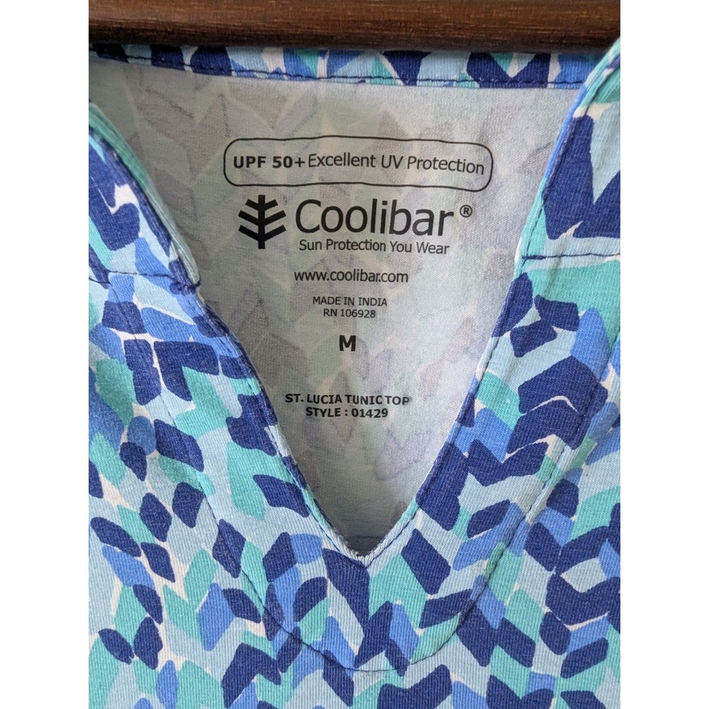 Coolibar St Lucia Tunic Top Blue Geometric UPF 50+ Bamboo Blend Size Medium - Picture 4 of 9
